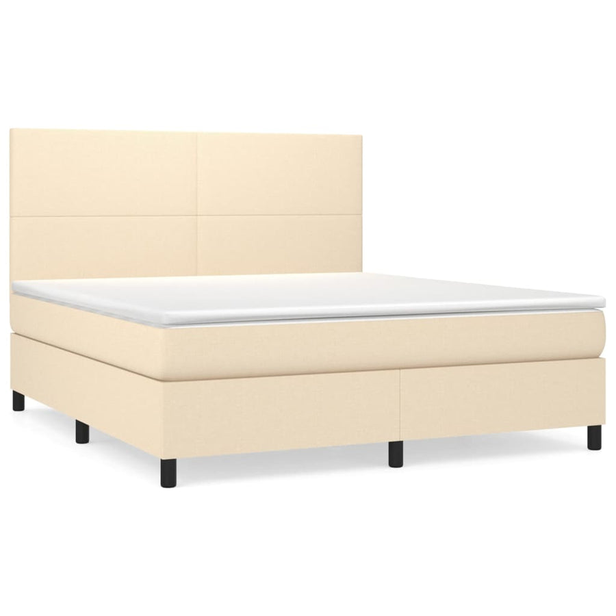 Boxspring Met Matras Stof Crèmekleurig 180X200 Cm 180 x 200 cm Effen ontwerp