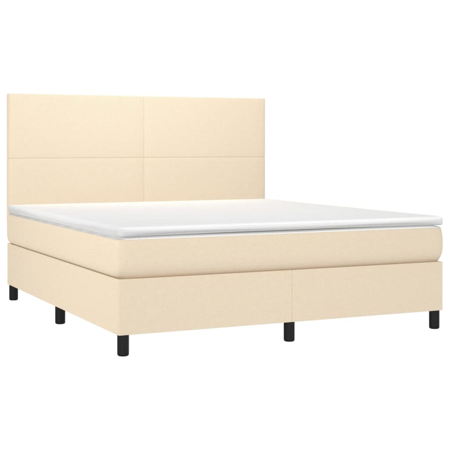 Boxspring Met Matras Stof Crèmekleurig 180X200 Cm 180 x 200 cm Effen ontwerp