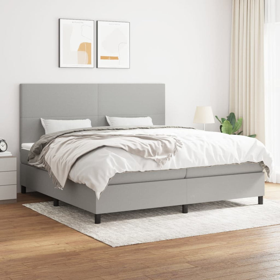 Boxspring Met Matras Stof Lichtgrijs 200 x 200 cm Effen ontwerp