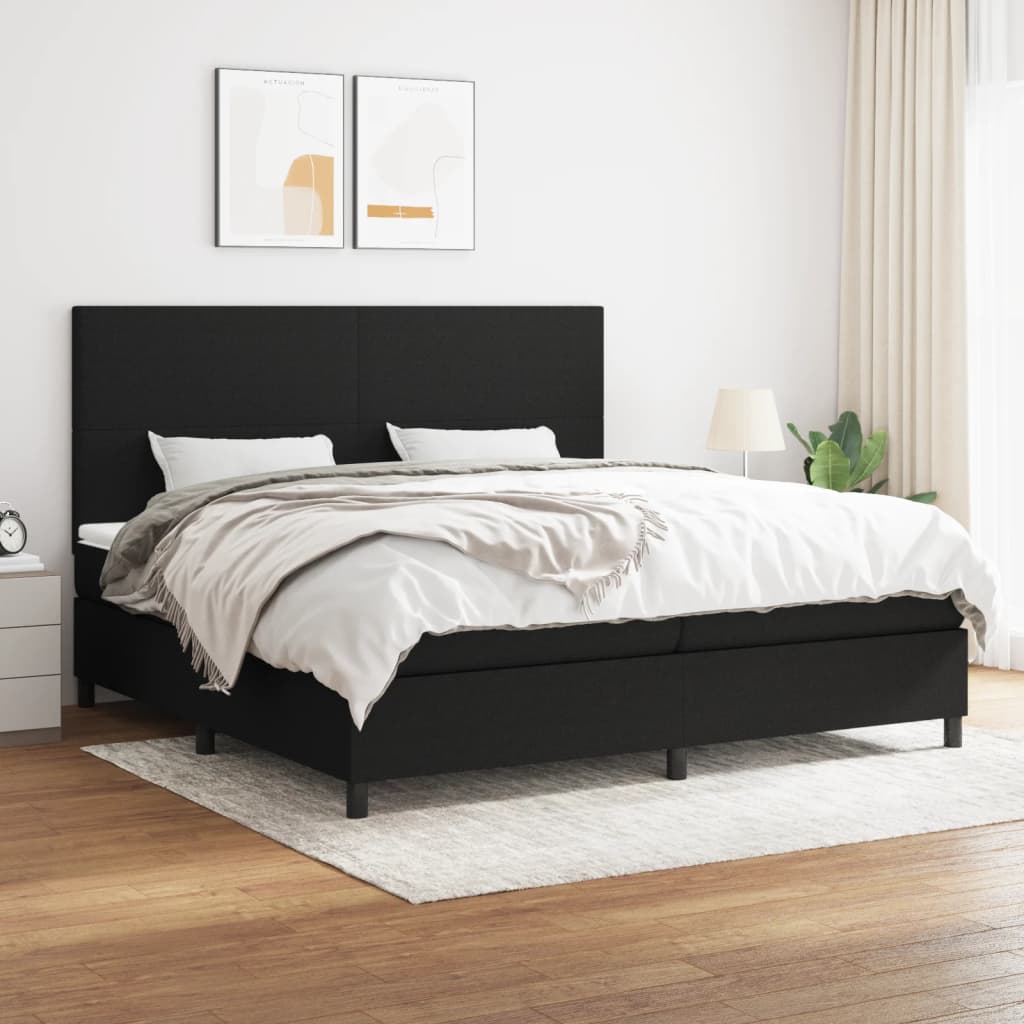Boxspring Met Matras Stof Zwart 200 x 200 cm Effen ontwerp