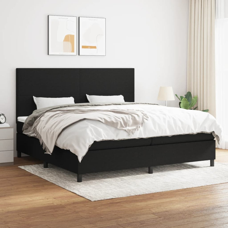 Boxspring Met Matras Stof Zwart 200 x 200 cm Effen ontwerp