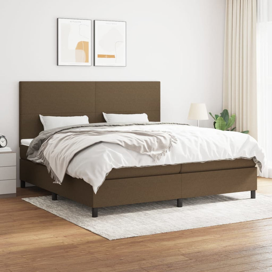 Boxspring Met Matras Stof Donkerbruin 200X200 Cm 200 x 200 cm Effen ontwerp