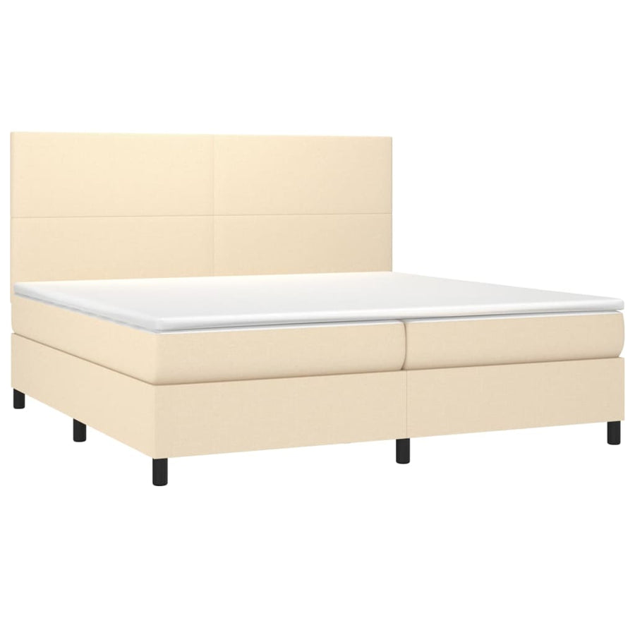 Boxspring Met Matras Stof Crèmekleurig 200X200 Cm Crème 200 x 200 cm Effen ontwerp