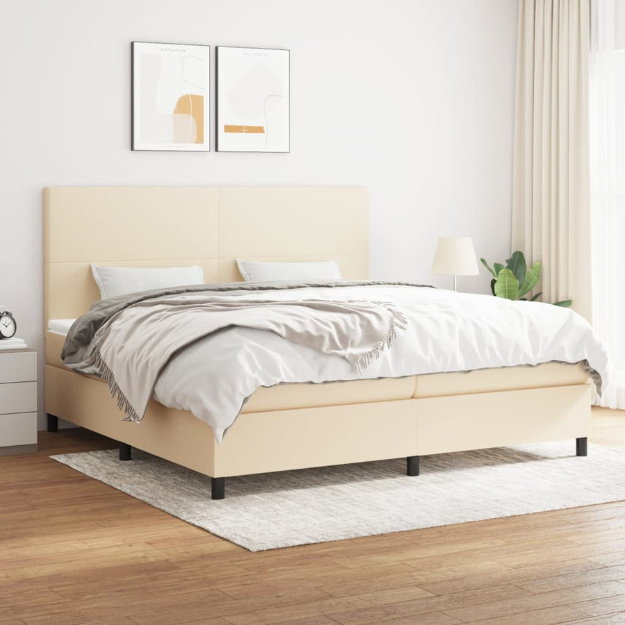 Boxspring Met Matras Stof Crèmekleurig 200X200 Cm Crème 200 x 200 cm Effen ontwerp
