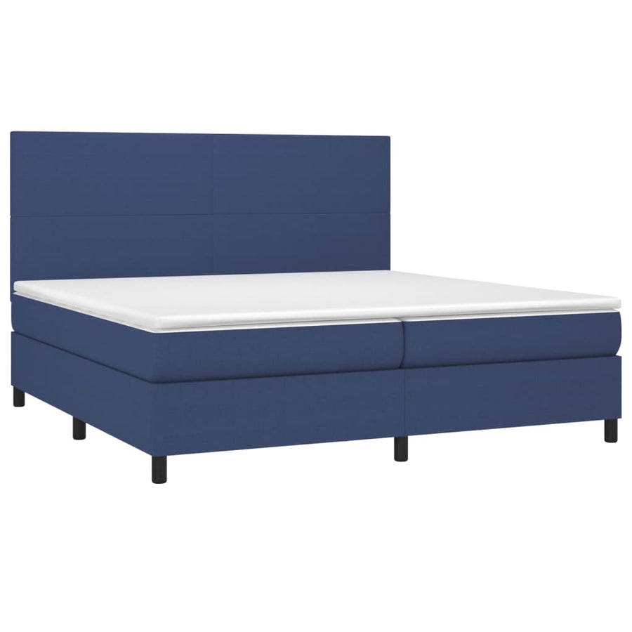 Boxspring Met Matras Stof Blauw 200 x 200 cm Effen ontwerp