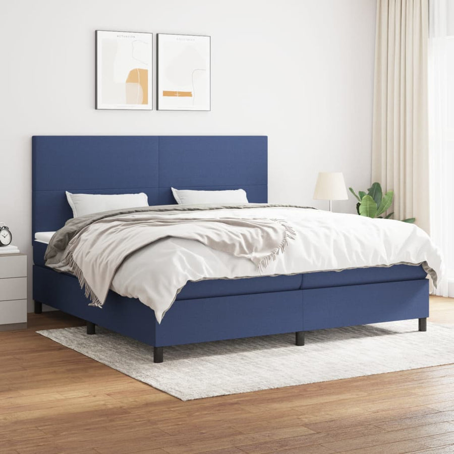 Boxspring Met Matras Stof Blauw 200 x 200 cm Effen ontwerp