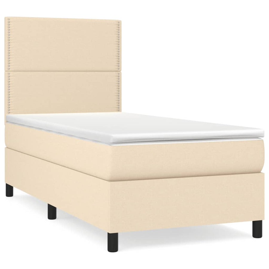 Boxspring met matras stof crèmekleurig 90x190 cm 90 x 190 cm Effen met spijkers