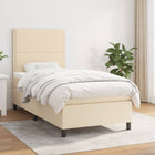 Boxspring met matras stof crèmekleurig 90x190 cm 90 x 190 cm Effen met spijkers