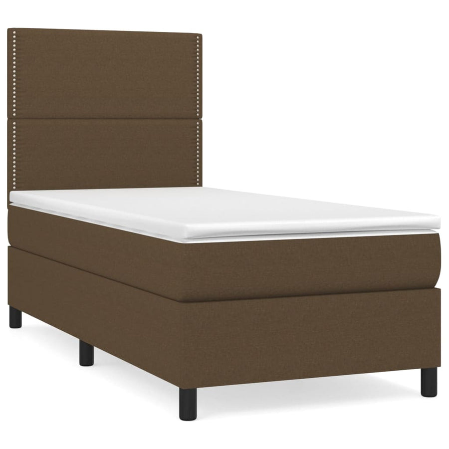 Boxspring met matras stof donkerbruin 90x200 cm 90 x 200 cm Effen met spijkers