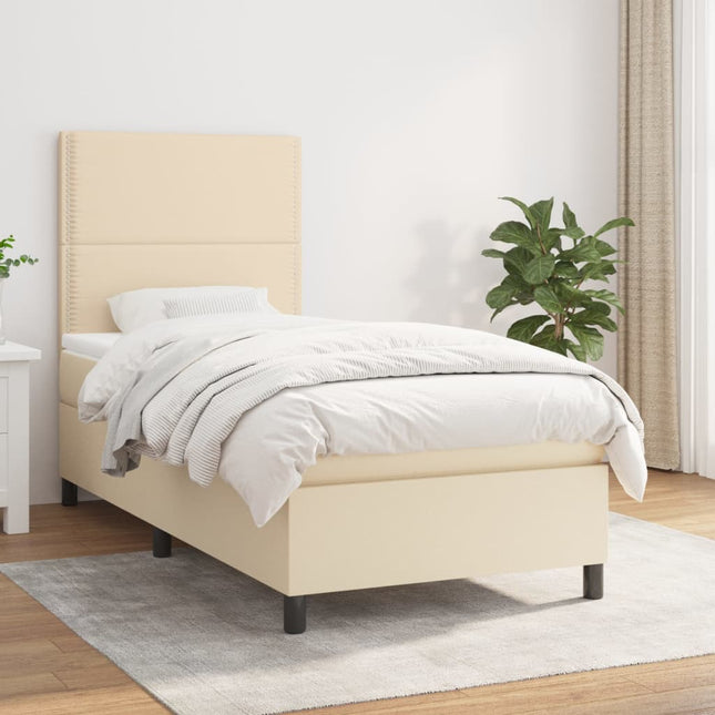 Boxspring met matras stof crèmekleurig 90x200 cm 90 x 200 cm Crème