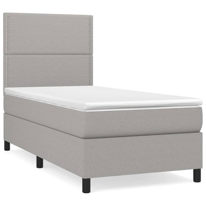 Boxspring Met Matras Stof Lichtgrijs 100 x 200 cm Effen met spijkers