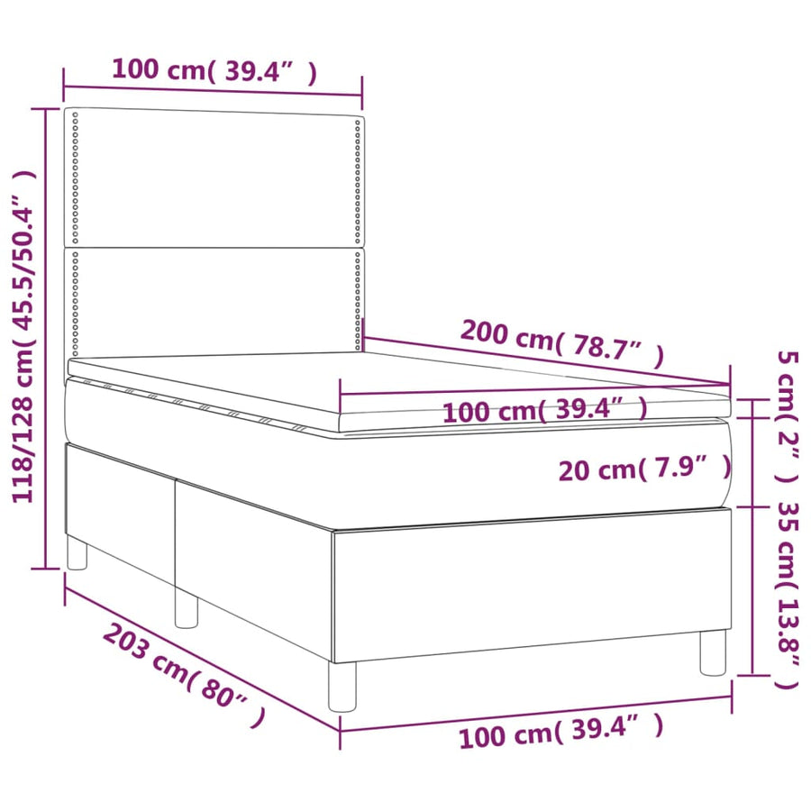 Boxspring met matras stof donkerbruin 100x200 cm 100 x 200 cm Effen met spijkers