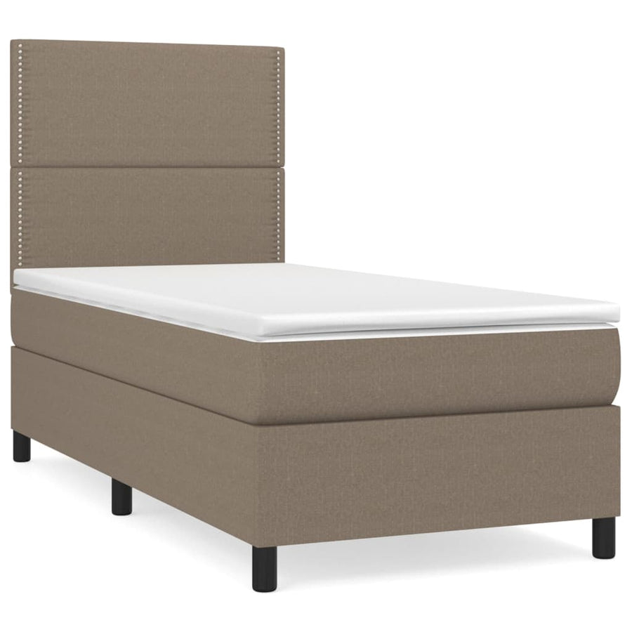 Boxspring met matras stof taupe 100x200 cm 100 x 200 cm Effen met spijkers