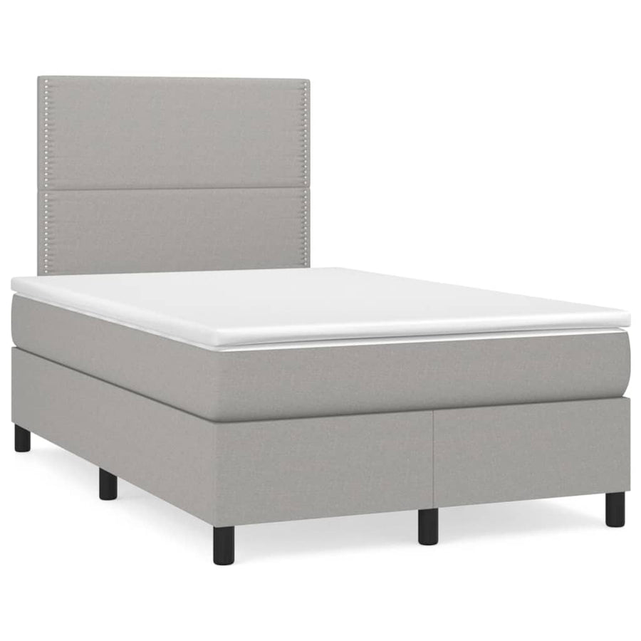 Boxspring Met Matras Stof Lichtgrijs 120 x 200 cm Effen met spijkers
