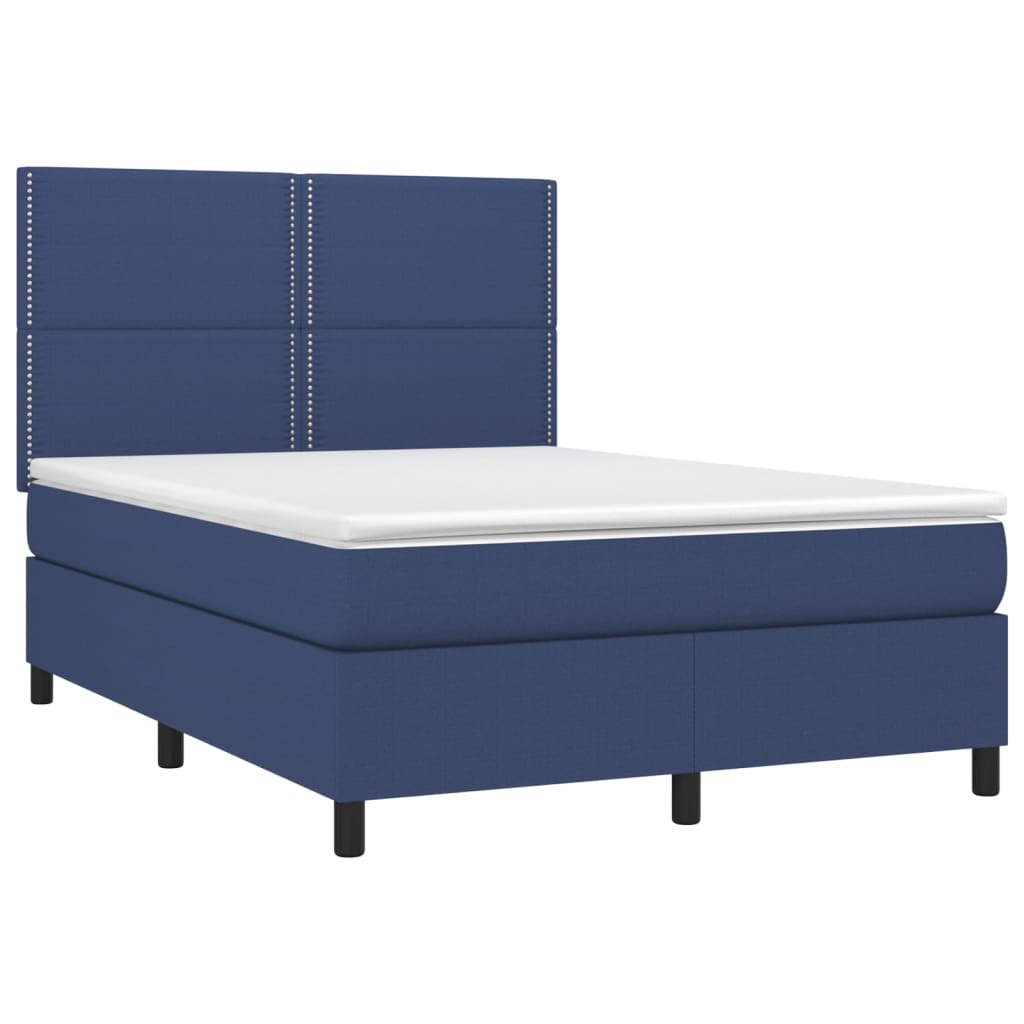 Boxspring Met Matras Stof Blauw 140 x 200 cm Effen met spijkers