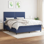 Boxspring Met Matras Stof Blauw 160 x 200 cm Effen met spijkers