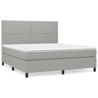Boxspring Met Matras Stof Lichtgrijs 180 x 200 cm Effen met spijkers