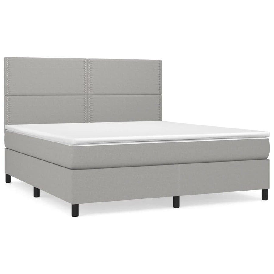 Boxspring Met Matras Stof Lichtgrijs 180 x 200 cm Effen met spijkers
