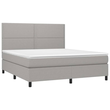 Boxspring Met Matras Stof Lichtgrijs 180 x 200 cm Effen met spijkers