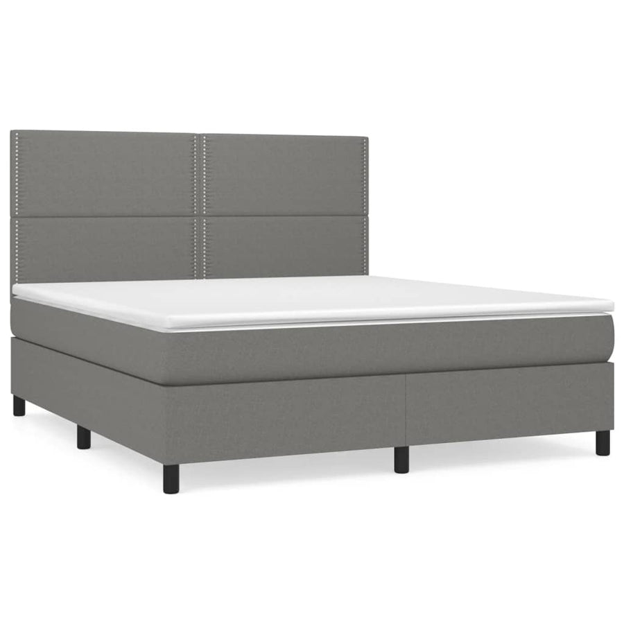 Boxspring Met Matras Stof Donkergrijs 180 x 200 cm Effen met spijkers