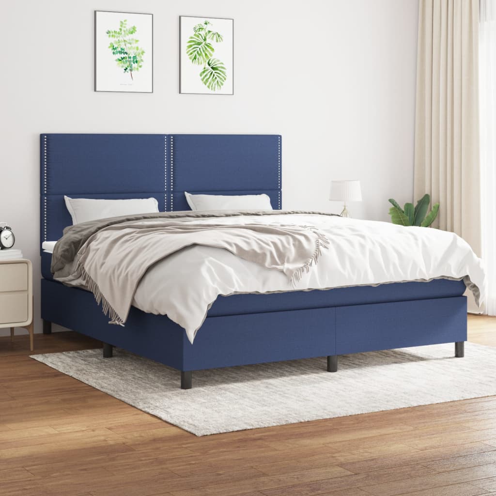 Boxspring Met Matras Stof Blauw 180 x 200 cm Effen met spijkers