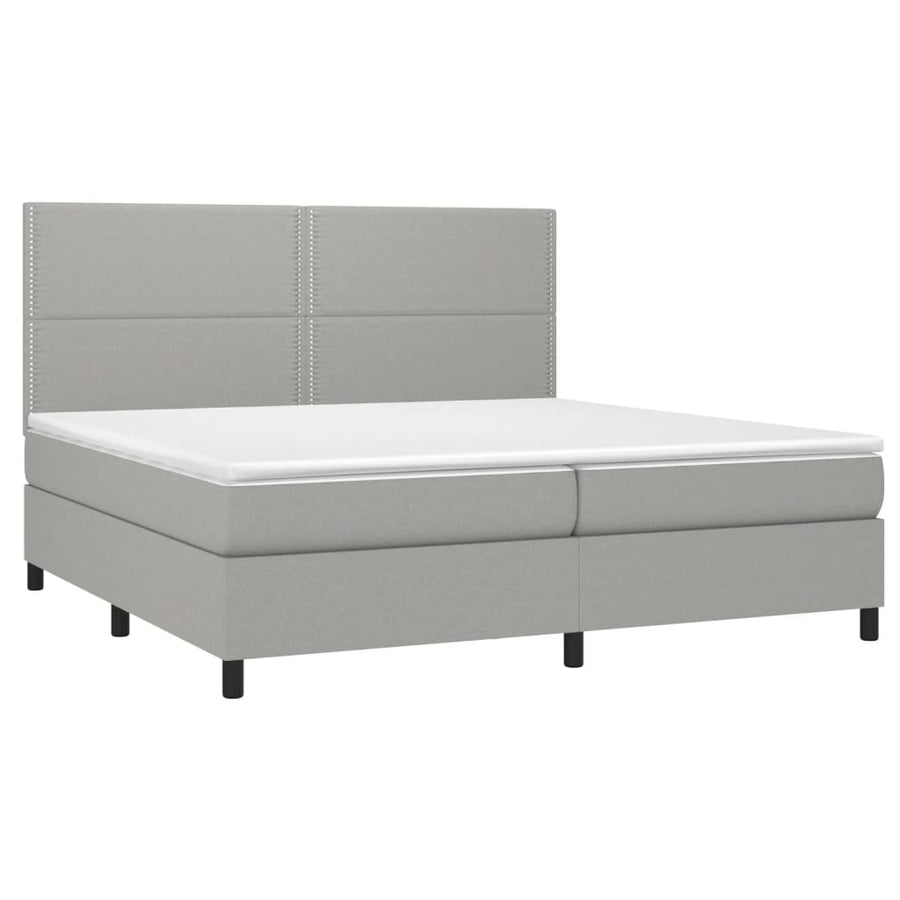 Boxspring Met Matras Stof Lichtgrijs 200 x 200 cm Effen met spijkers