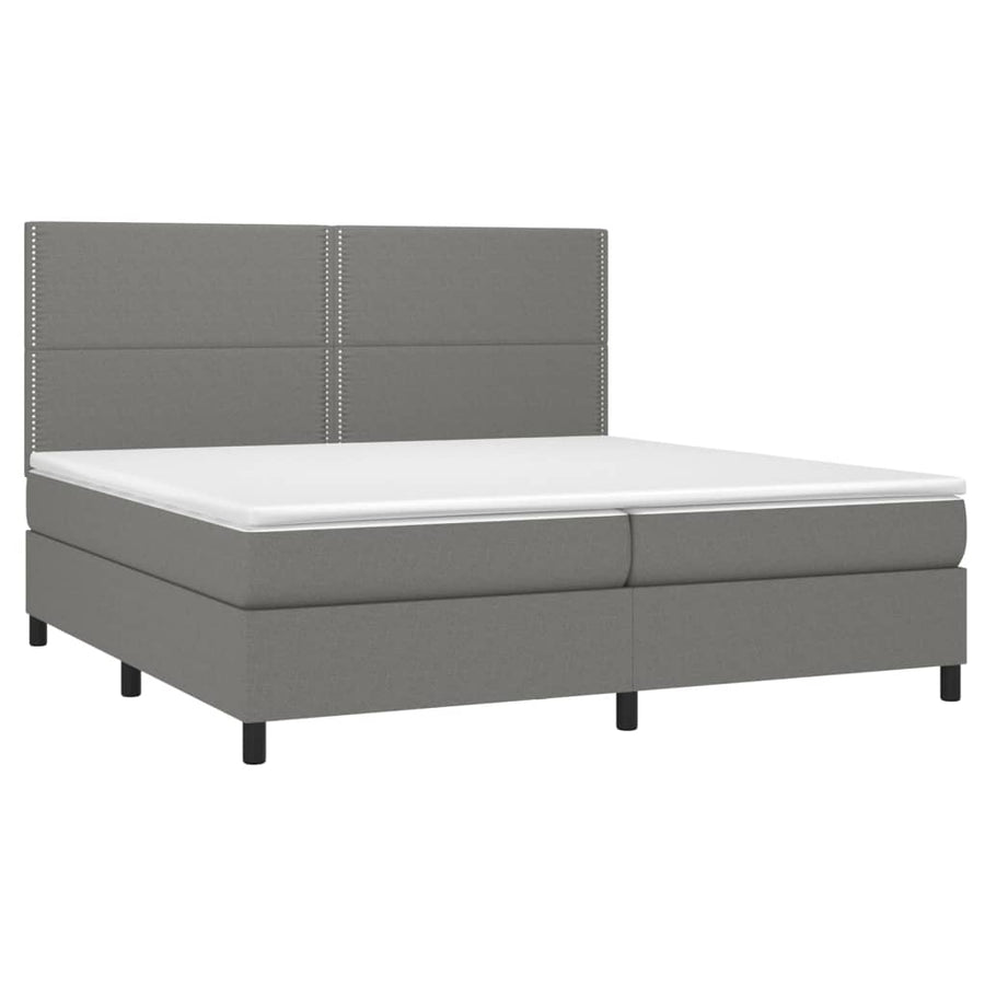 Boxspring Met Matras Stof Donkergrijs 200 x 200 cm Effen met spijkers