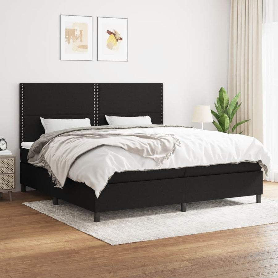 Boxspring Met Matras Stof Zwart 200 x 200 cm Effen met spijkers