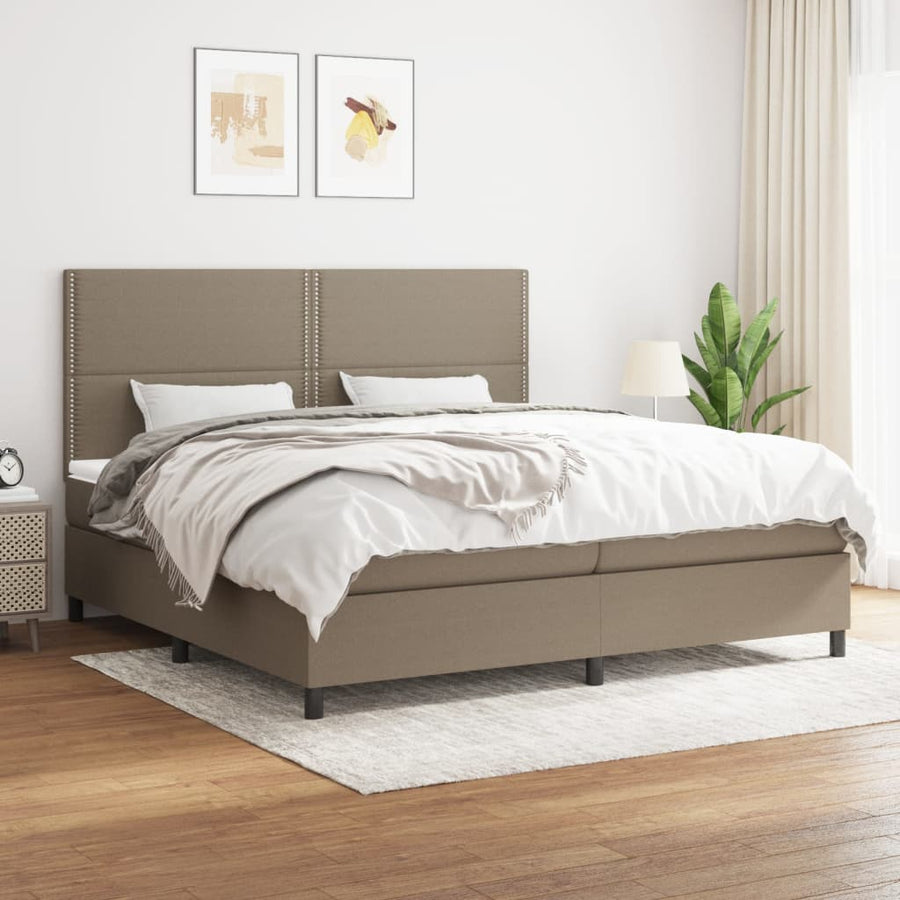 Boxspring Met Matras Stof Taupe 200 x 200 cm Effen met spijkers