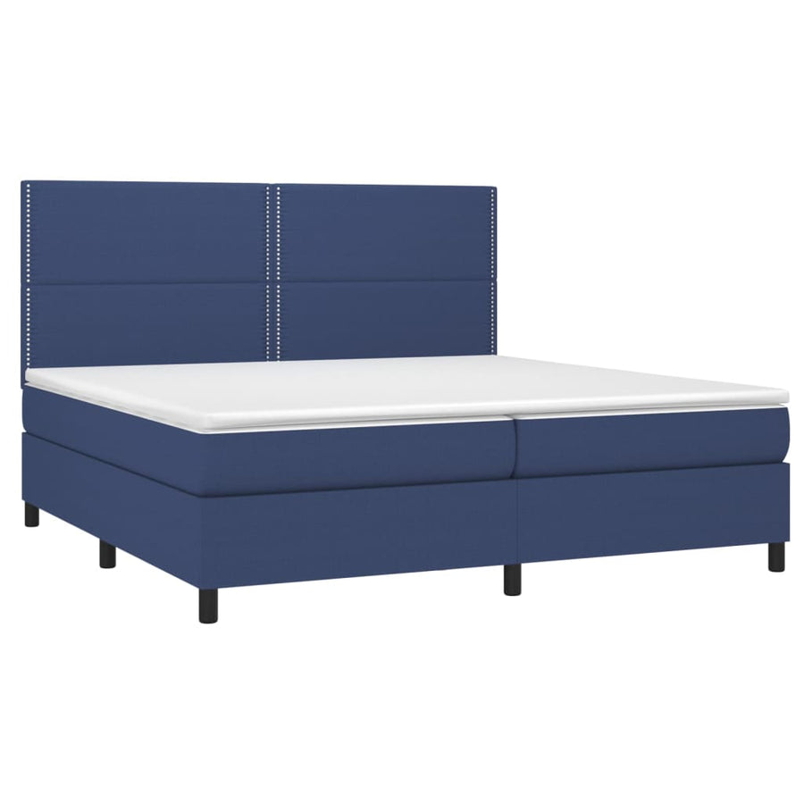 Boxspring Met Matras Stof Blauw 200 x 200 cm Effen met spijkers