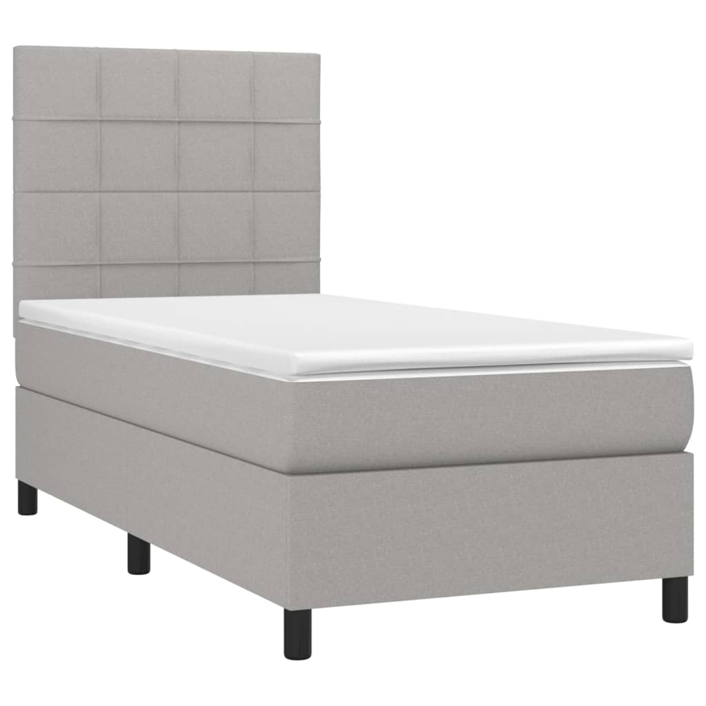 Boxspring Met Matras Stof Lichtgrijs 80 x 200 cm Blok met vierkanten