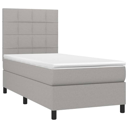 Boxspring Met Matras Stof Lichtgrijs 80 x 200 cm Blok met vierkanten