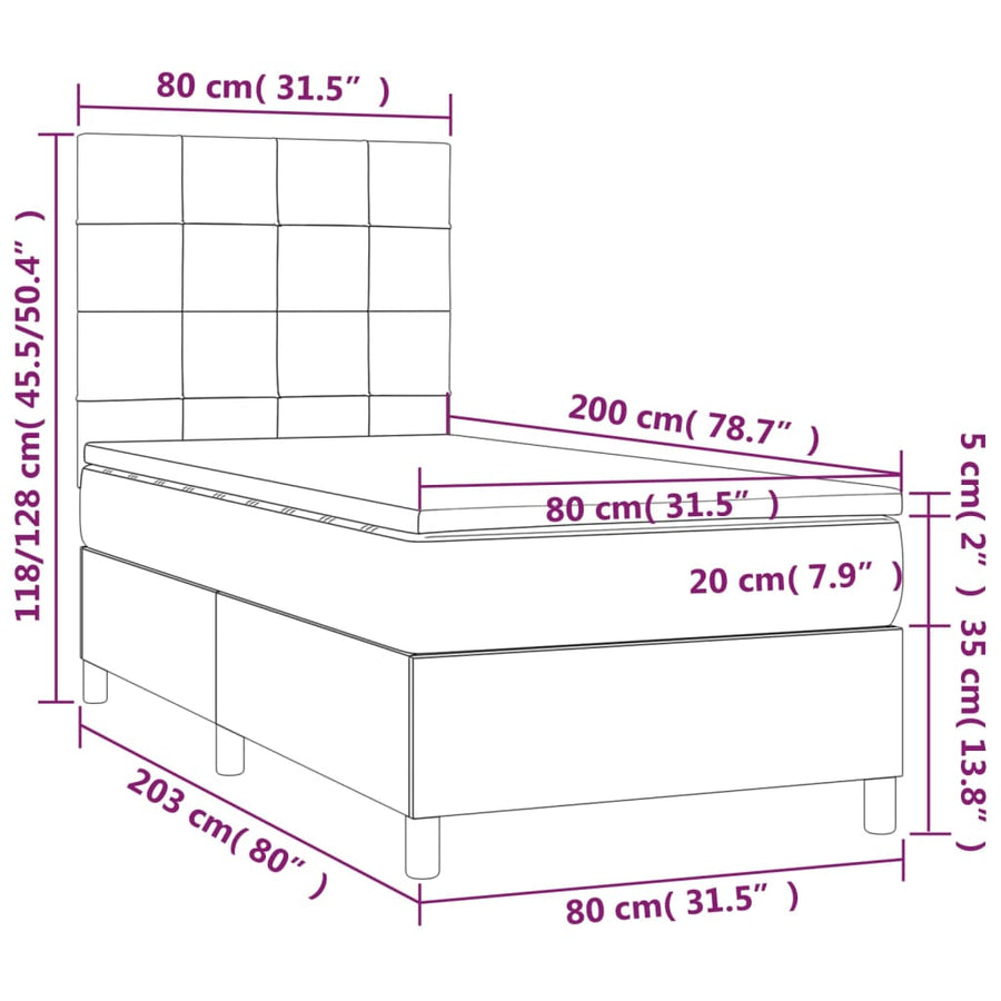 Boxspring Met Matras Stof Zwart 80 x 200 cm Blok met vierkanten