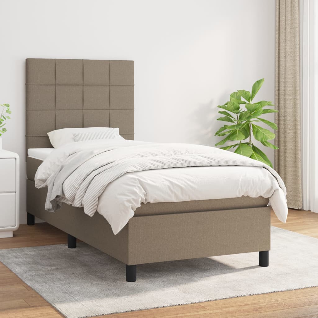 Boxspring met matras stof taupe 80x200 cm 80 x 200 cm Blok met vierkanten