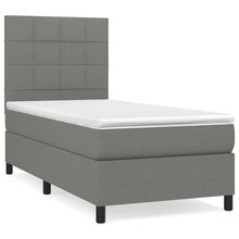 Boxspring Met Matras Stof Donkergrijs 90 x 190 cm Blok met vierkanten