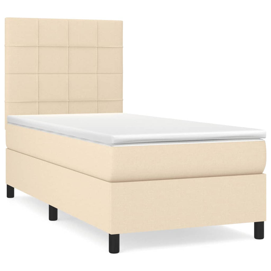 Boxspring met matras stof crèmekleurig 90x190 cm 90 x 190 cm Crème