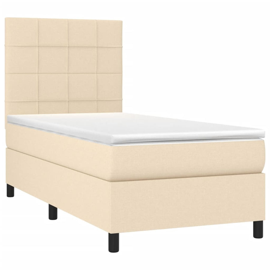 Boxspring met matras stof crèmekleurig 90x190 cm 90 x 190 cm Crème