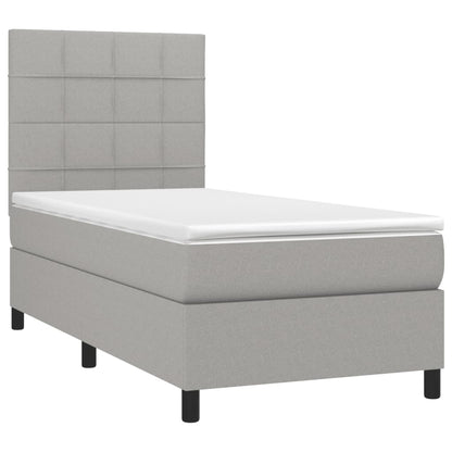 Boxspring Met Matras Stof Lichtgrijs 90 x 200 cm Blok met vierkanten