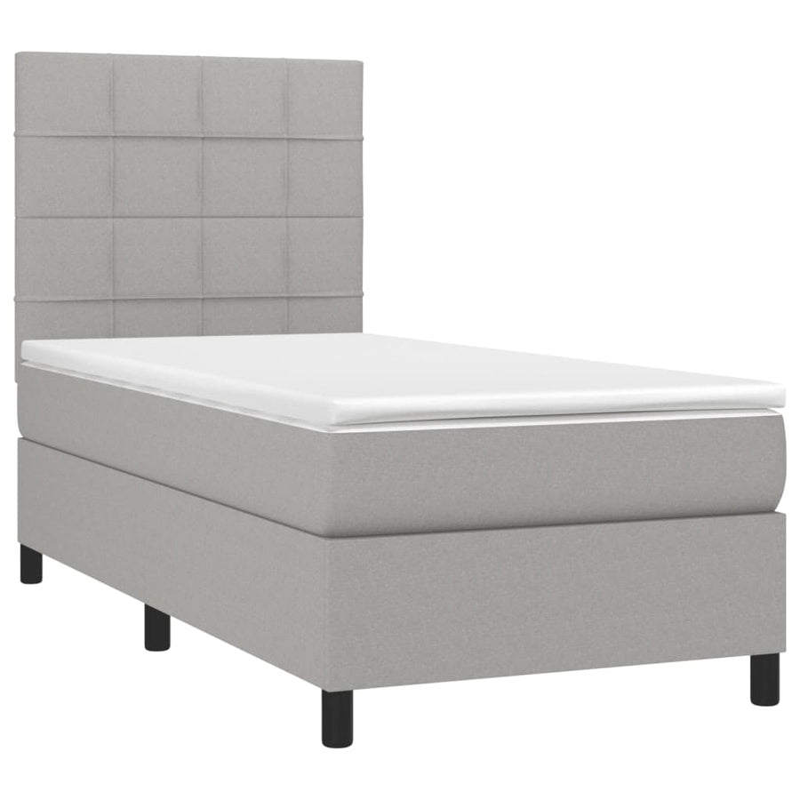 Boxspring Met Matras Stof Lichtgrijs 90 x 200 cm Blok met vierkanten
