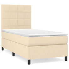 Boxspring met matras stof crèmekleurig 90x200 cm 90 x 200 cm Blok met vierkanten