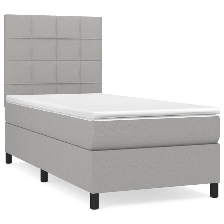 Boxspring Met Matras Stof Lichtgrijs 100 x 200 cm Blok met vierkanten