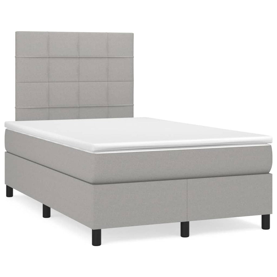 Boxspring Met Matras Stof Lichtgrijs 120 x 200 cm Blok met vierkanten
