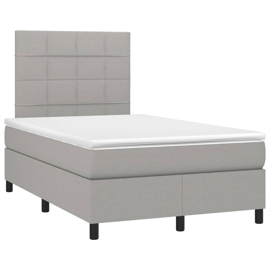 Boxspring Met Matras Stof Lichtgrijs 120 x 200 cm Blok met vierkanten