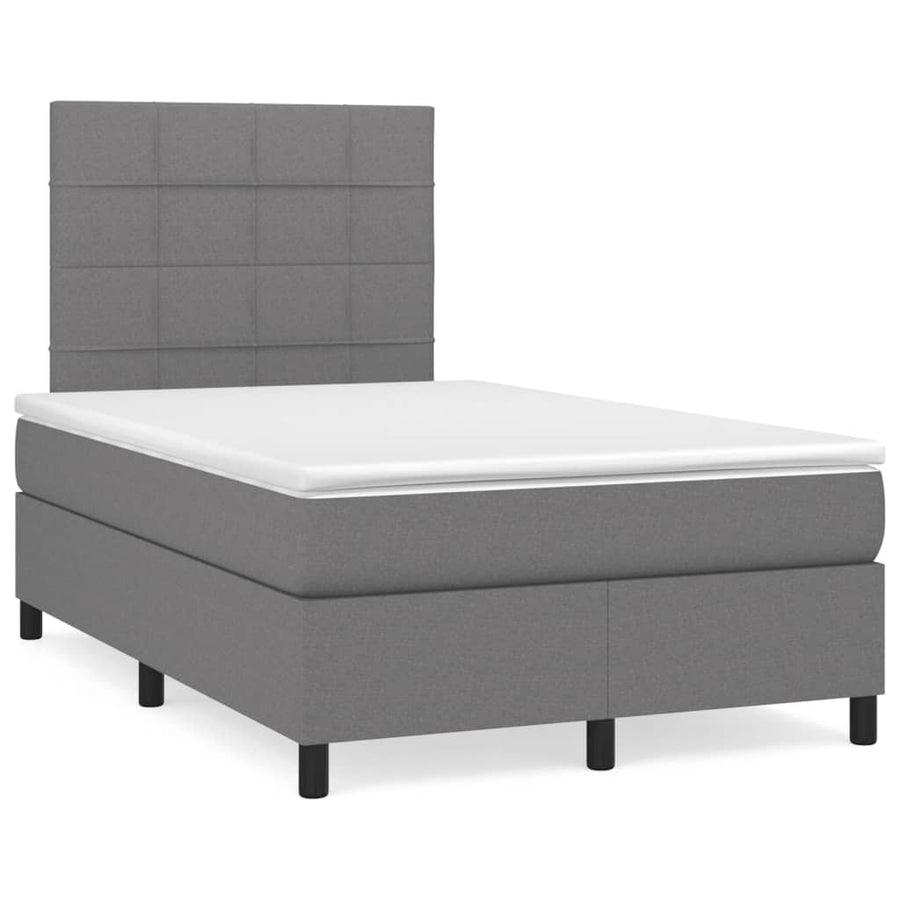 Boxspring Met Matras Stof Donkergrijs 120 x 200 cm Blok met vierkanten