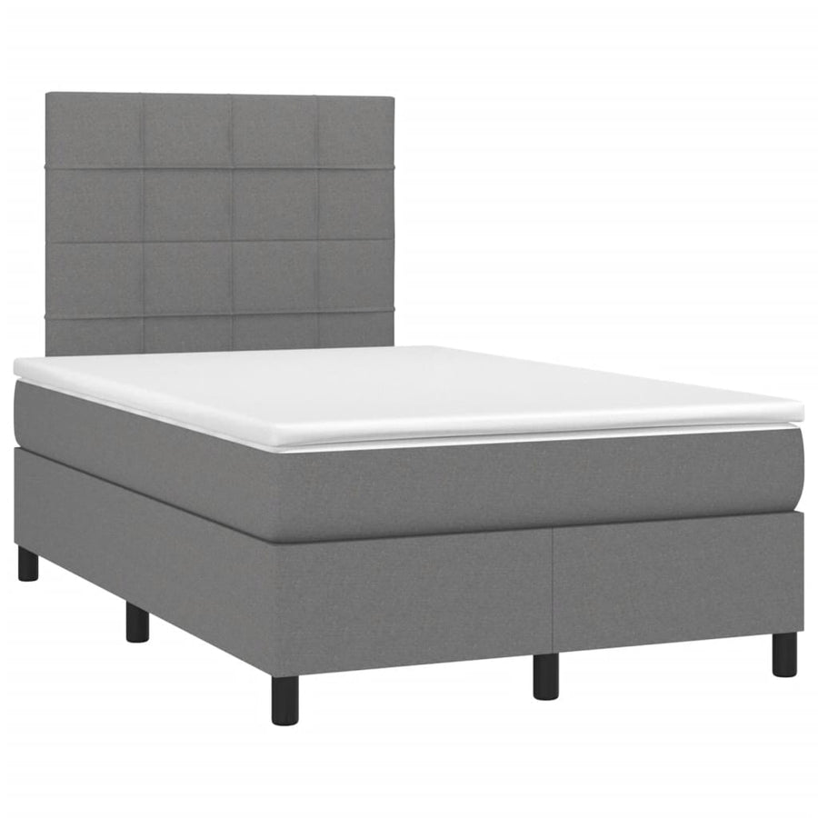 Boxspring Met Matras Stof Donkergrijs 120 x 200 cm Blok met vierkanten