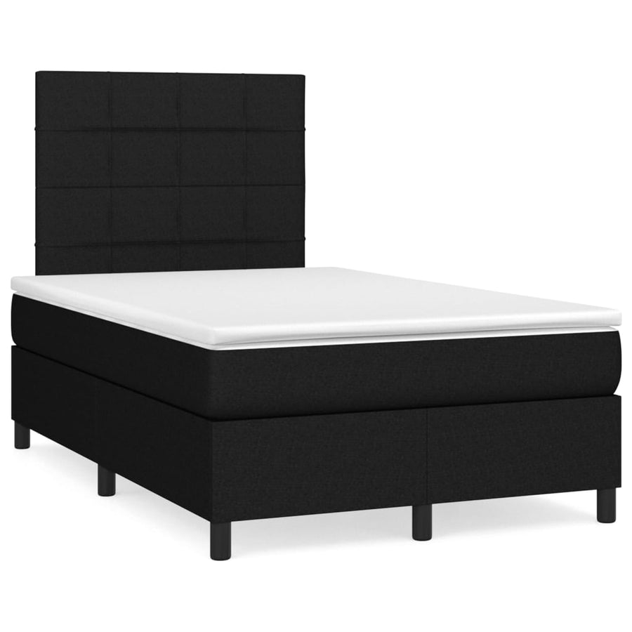 Boxspring Met Matras Stof Zwart 120 x 200 cm Blok met vierkanten
