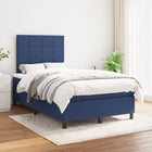 Boxspring Met Matras Stof Blauw 120 x 200 cm Blok met vierkanten