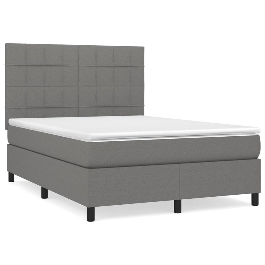 Boxspring Met Matras Stof Donkergrijs 140 x 200 cm Blok met vierkanten