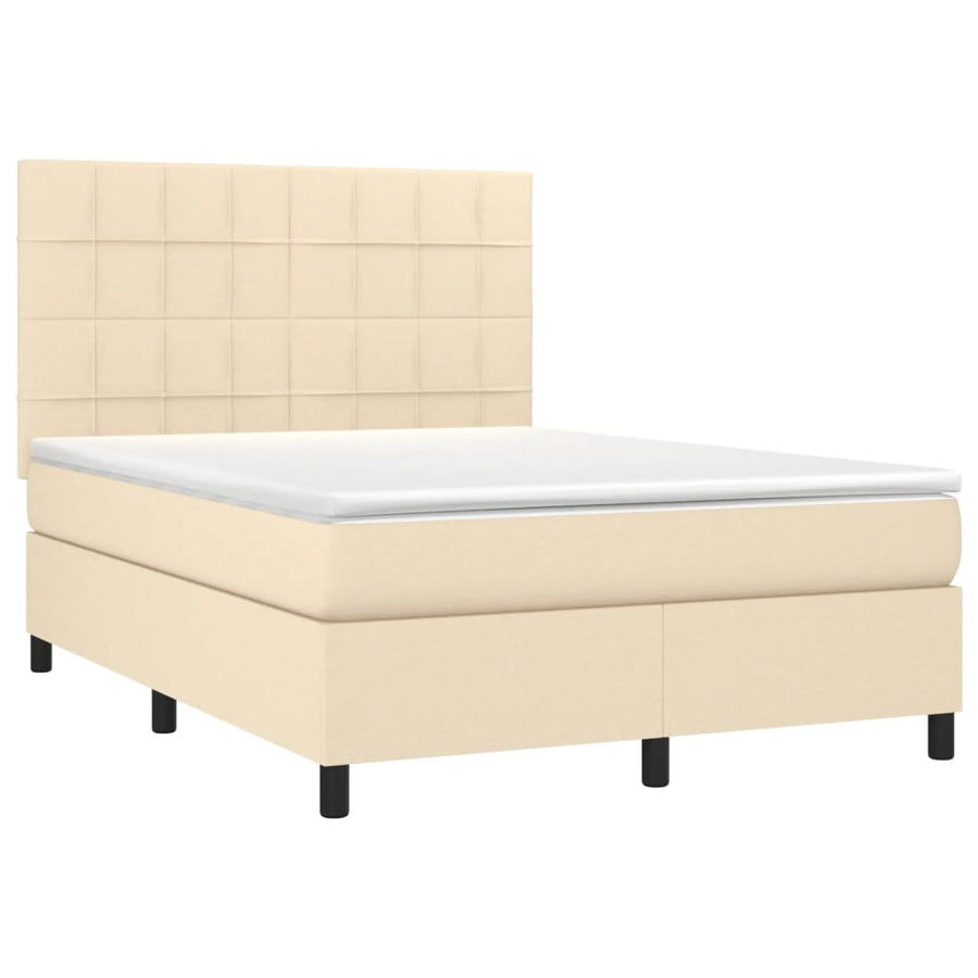 Boxspring met matras stof crèmekleurig 140x200 cm 140 x 200 cm Crème