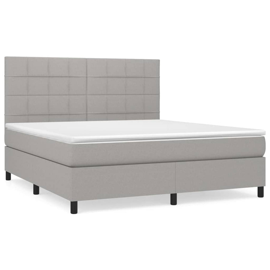 Boxspring Met Matras Stof Lichtgrijs 160 x 200 cm Blok met vierkanten